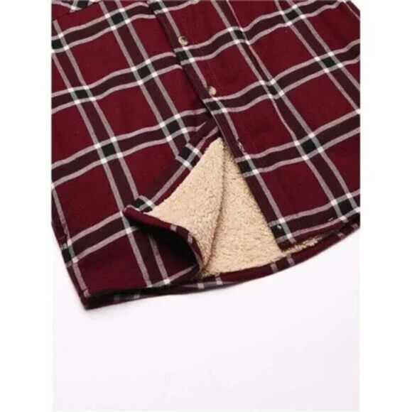 Men's Sherpa Lined Shirt Jacket Wine Red - Picture 2 of 5